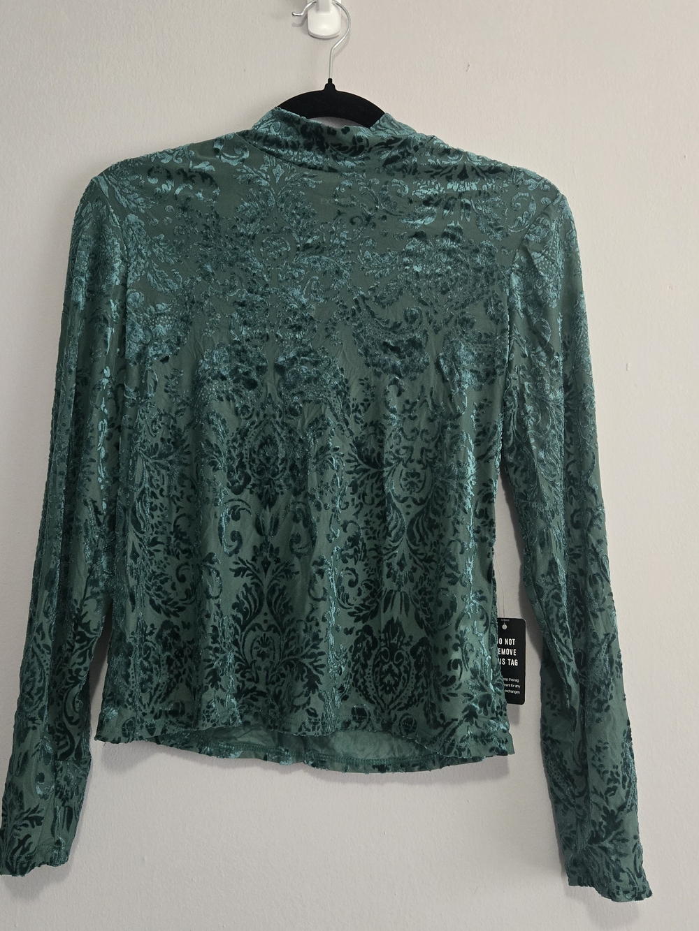 Express Teal Green Velvet Burnout Long Sleeve Top
